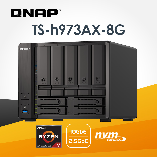 QNAP TS-h973AX-8G ZFS NAS (9Bay/AMD/8G/2.5GbE) 威聯通網路儲存伺服器(不含硬碟)