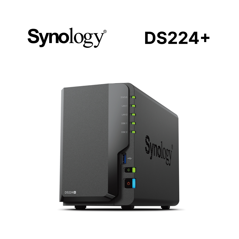 (搭HAT3310 12TB*2)Synology 群暉科技 DiskStation DS224+ (2Bay/Intel/2GB) NAS 網路儲存伺服器