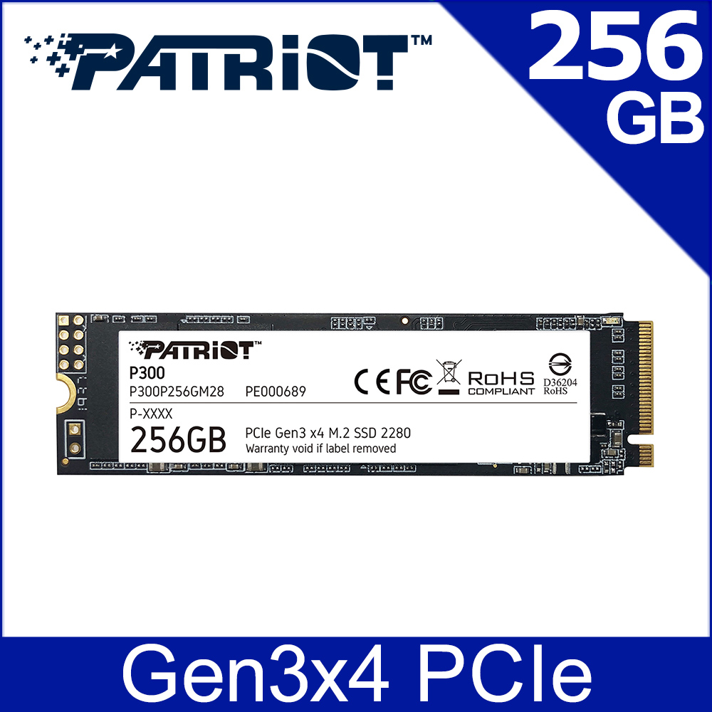 Patriot 美商博帝 P300 M.2 2280 PCIe Gen.3x4 (NVMe 1.3) 256GB 固態硬碟