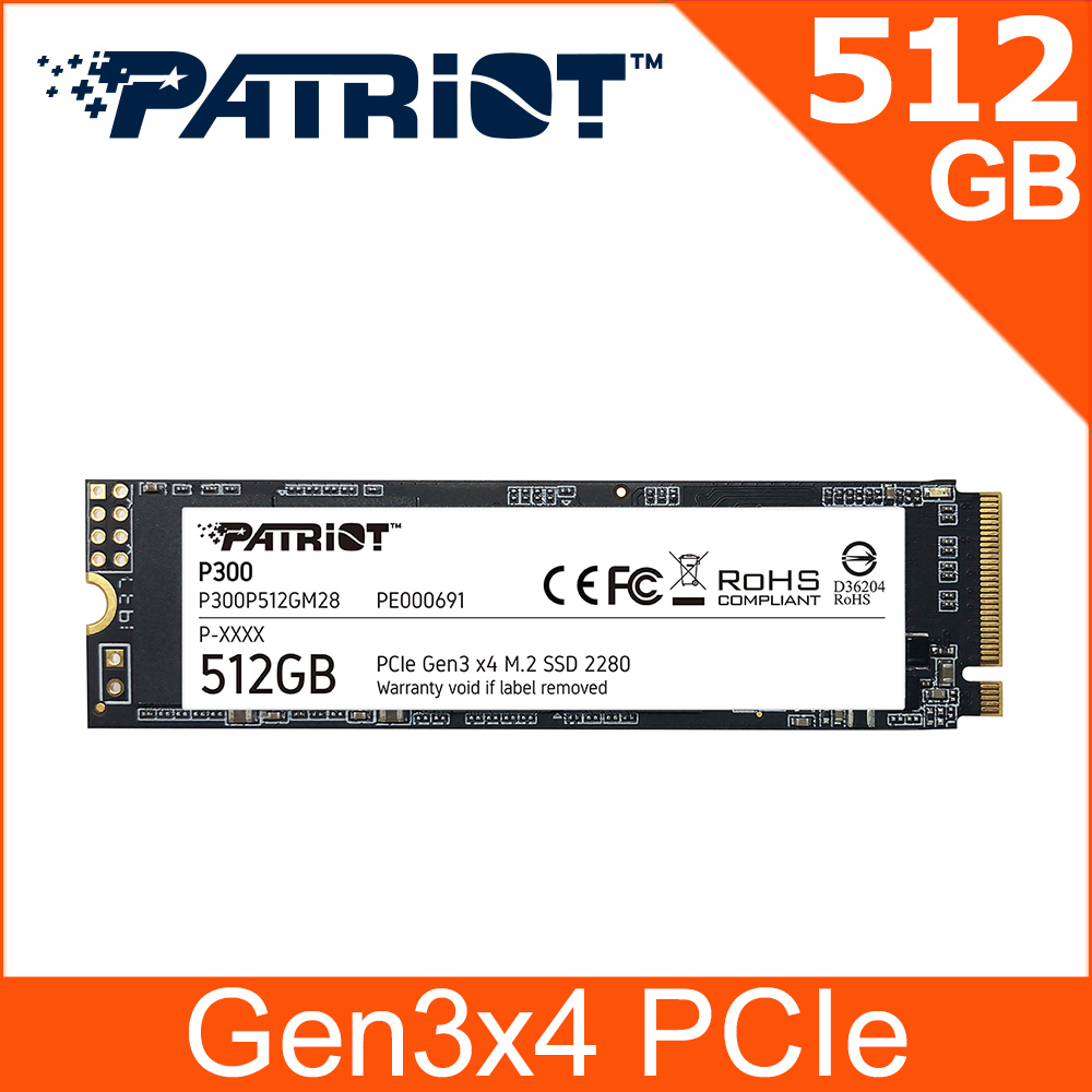 Patriot 美商博帝 P300 M.2 2280 PCIe Gen.3x4 (NVMe 1.3) 512GB 固態硬碟