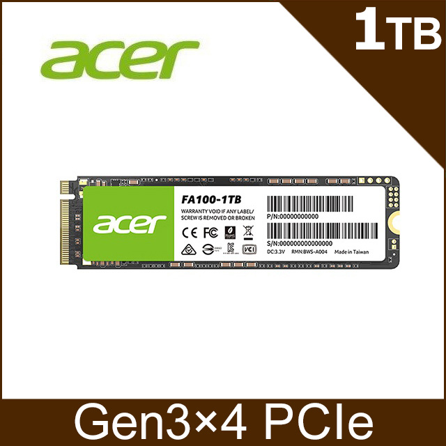 Acer 宏碁 FA100 1TB PCIe M.2 SSD固態硬碟