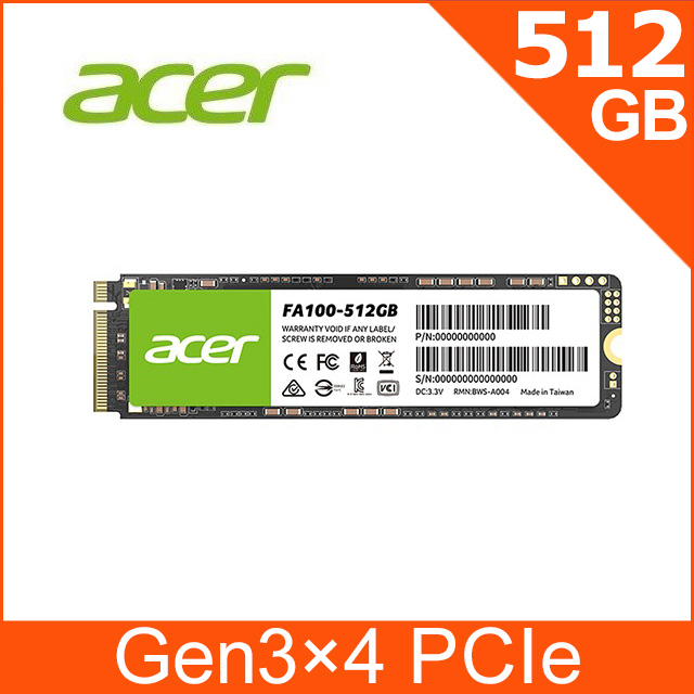Acer 宏碁 FA100 512GB PCIe M.2 SSD固態硬碟