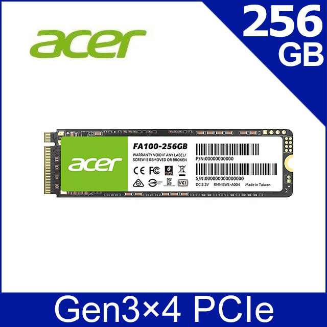 Acer 宏碁 FA100 256GB PCIe M.2 SSD固態硬碟