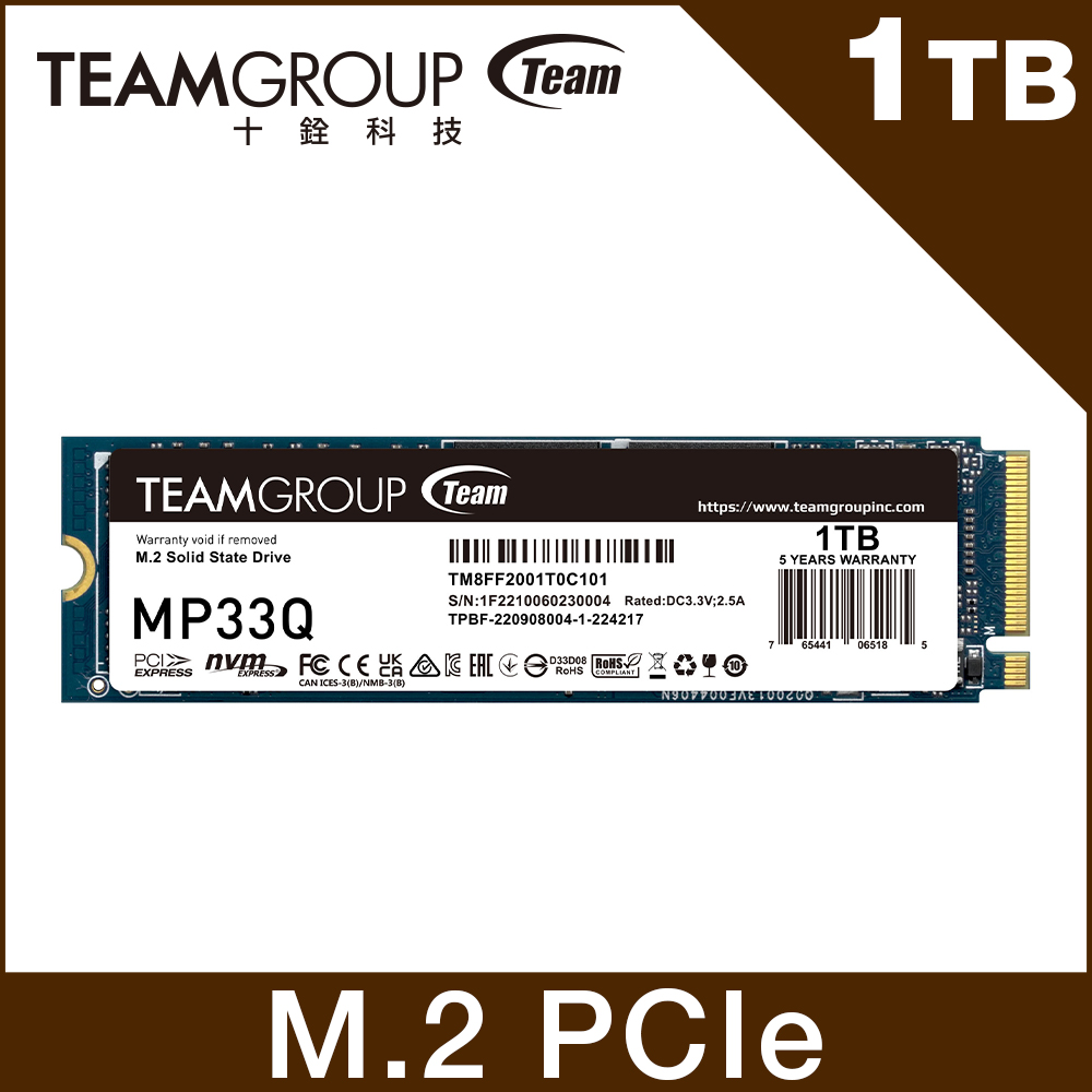 TEAM 十銓 MP33Q 1TB M.2 PCIe SSD 固態硬碟
