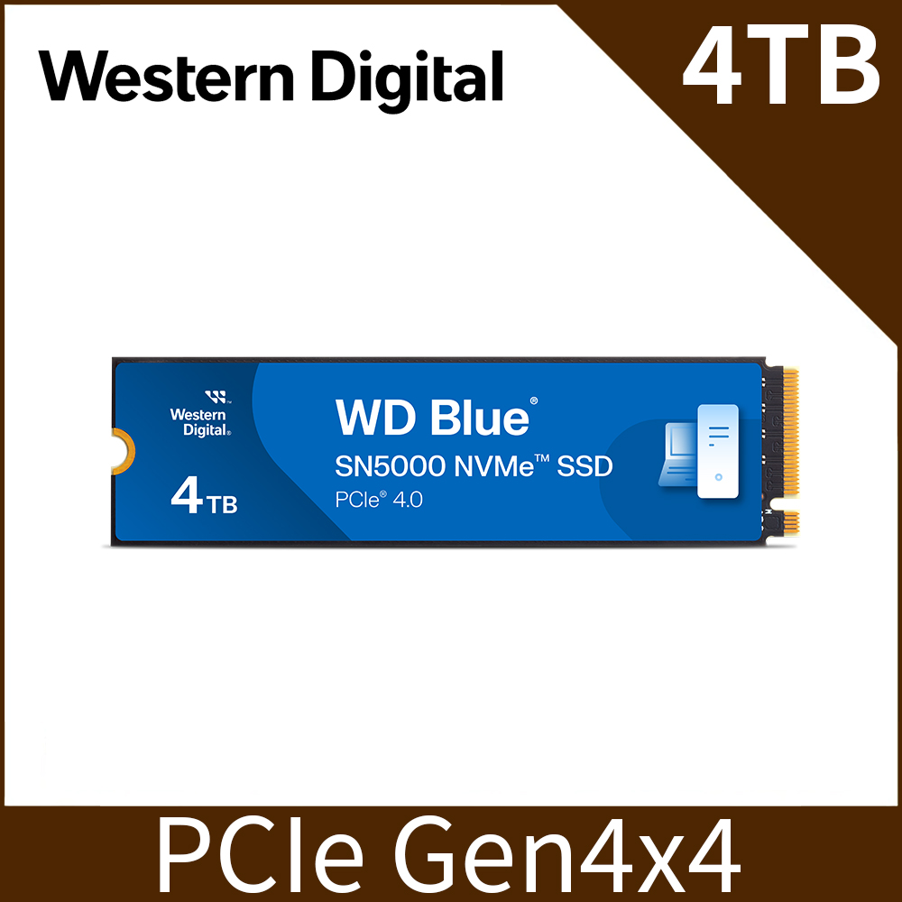 WD BLUE 藍標 SN5000 4TB Gen4 NVMe PCIe SSD固態硬碟(WDS400T4B0E)