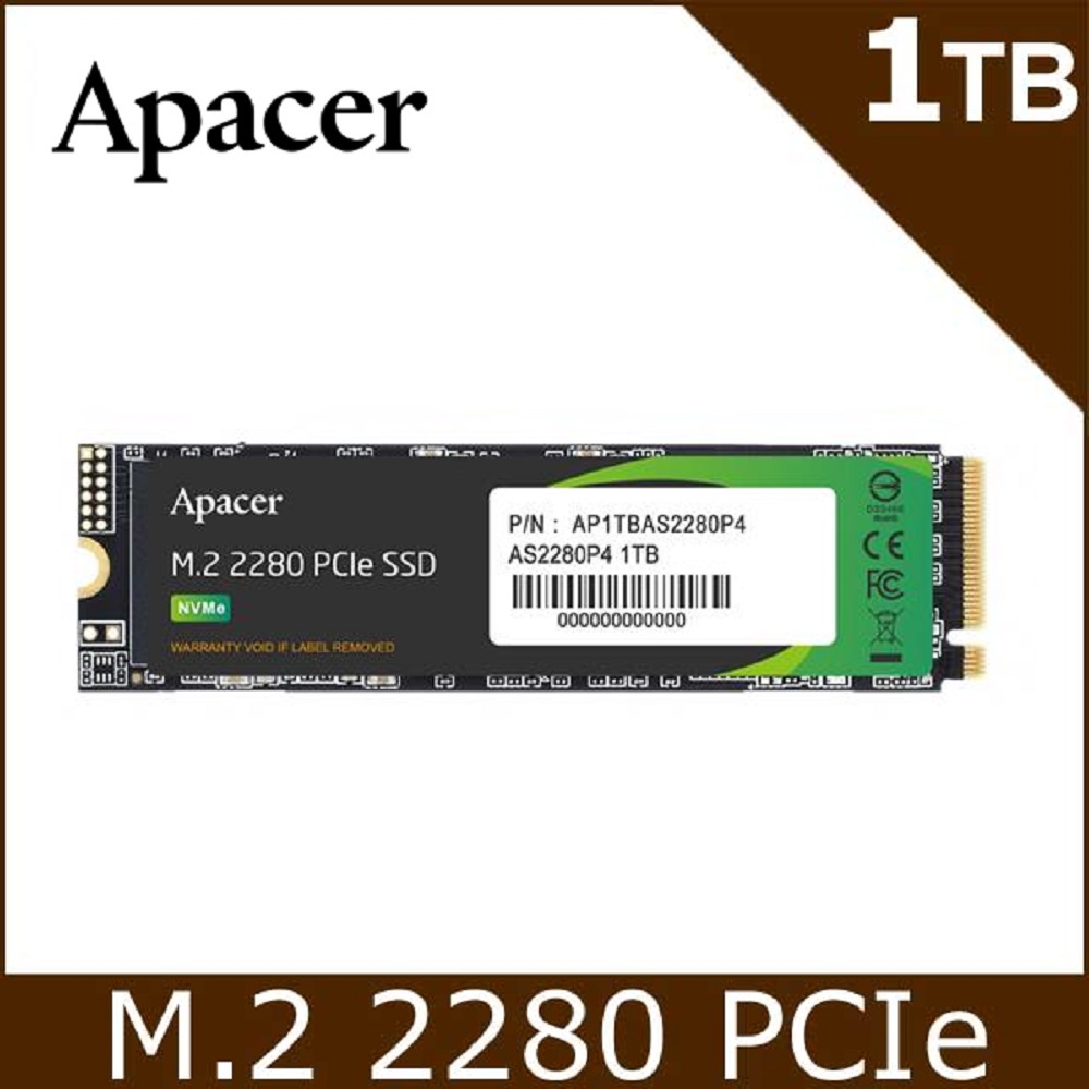 Apacer宇瞻 AS2280P4 1TB M.2 PCIe Gen3x4 SSD