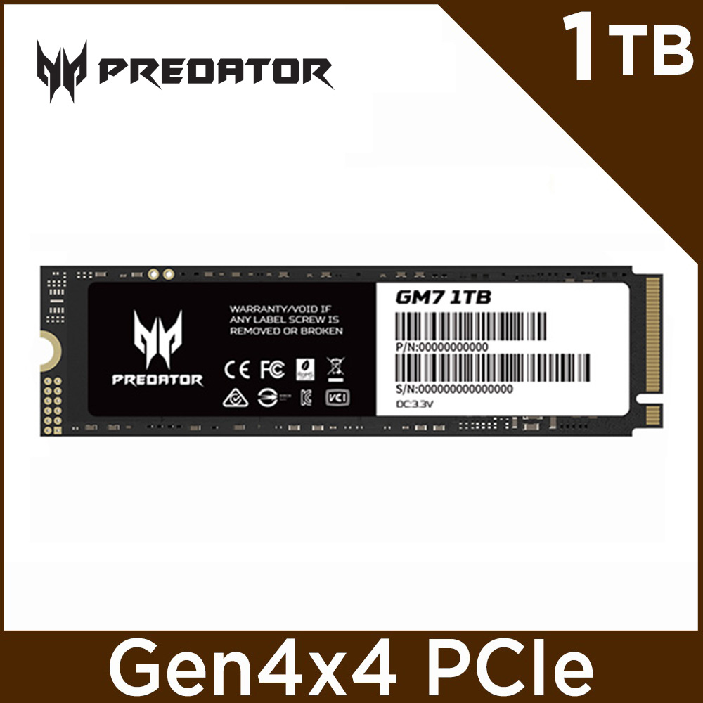Acer Predator GM7 1TB M.2 2280 PCIe Gen4x4 SSD固態硬碟