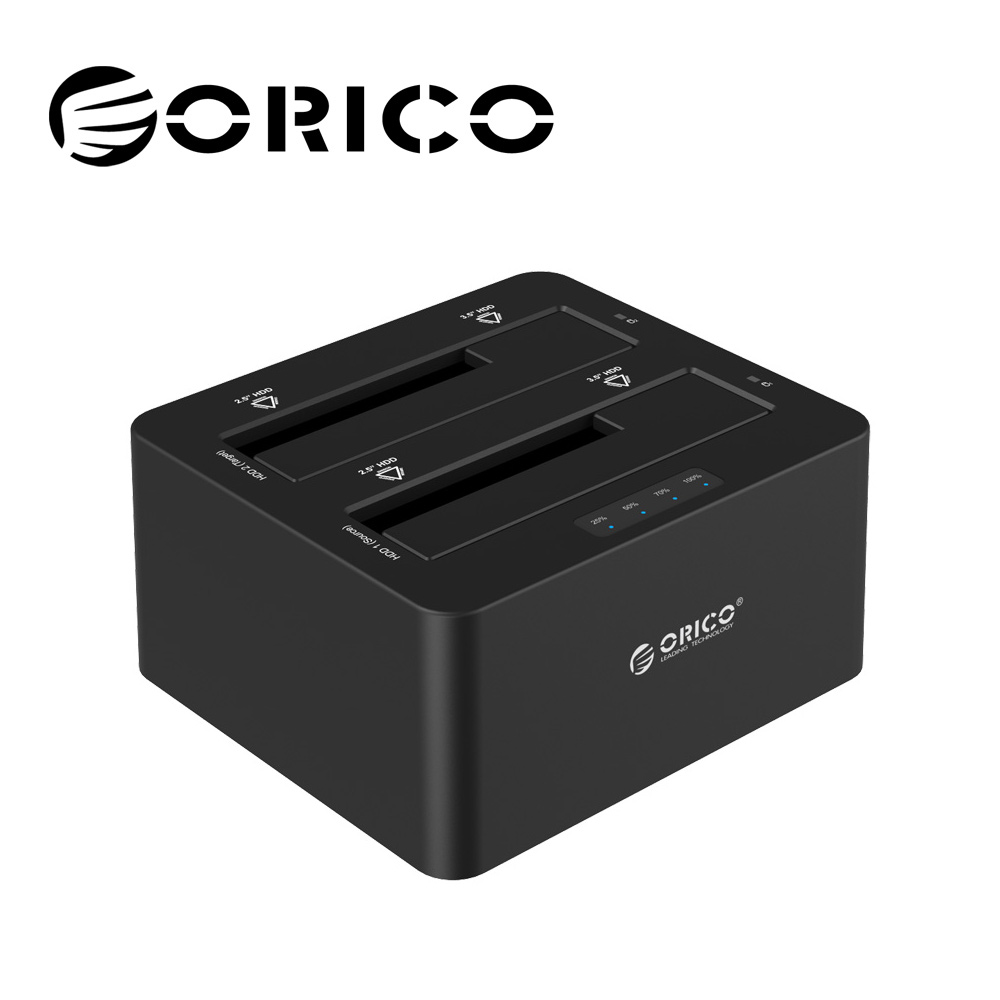 ORICO 2.5吋/3.5吋 USB3.0雙槽 / 拷貝通用方形硬碟座-經典黑(6629US3-C-V1)
