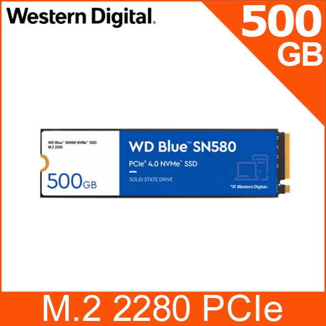 WD BLUE藍標 SN580 500G Gen4 NVMe PCIe SSD固態硬碟(WDS500G3B0E)