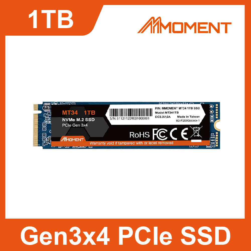 Moment PCIe Gen 3x4 SSD固態硬碟1TB