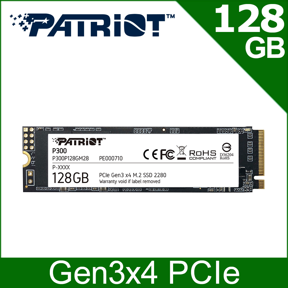 Patriot 美商博帝 P300 M.2 2280 PCIe Gen.3x4 (NVMe 1.3) 128GB 固態硬碟