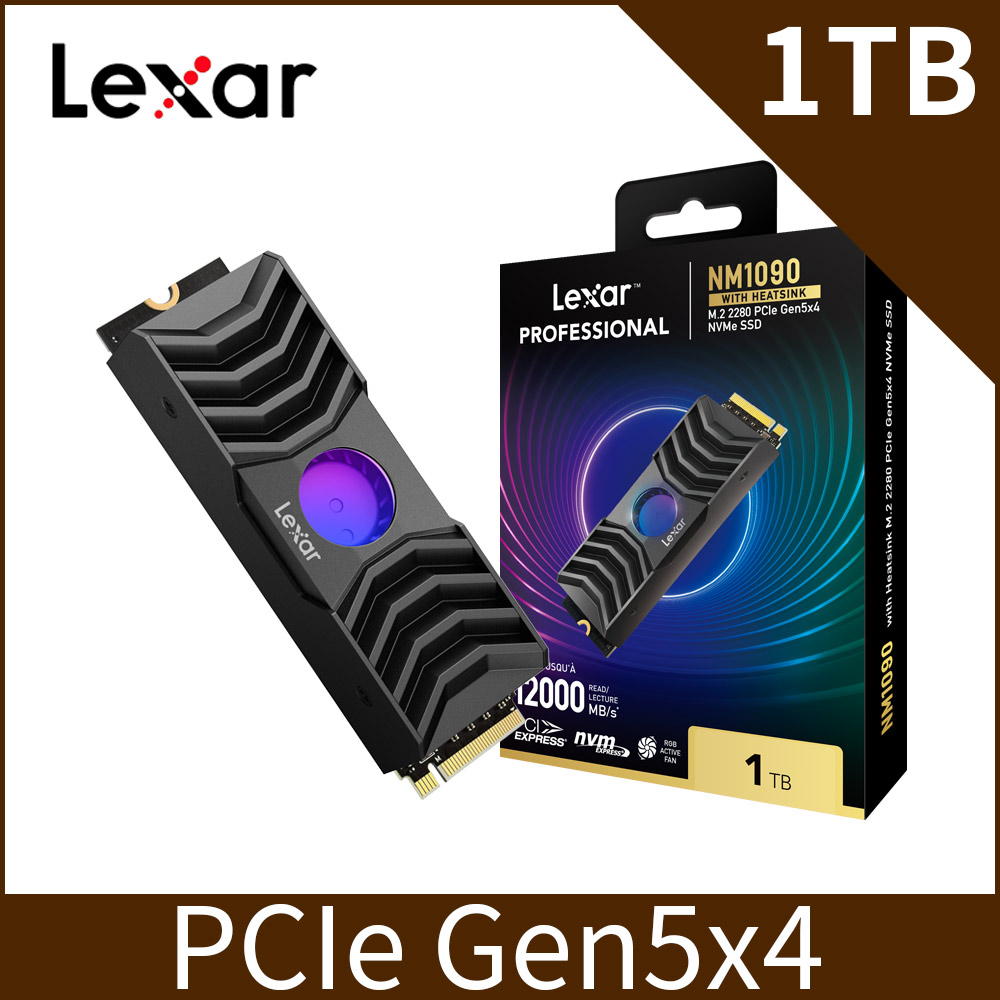 Lexar 雷克沙 NM1090 M.2 2280 PCIeGen5x4 1TB 固態硬碟(含RGB風扇散熱片)