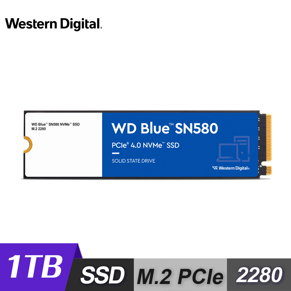 【WD 威騰】藍標 SN580 1TB M.2 PCIe 4.0 NVMe SSD 固態硬碟