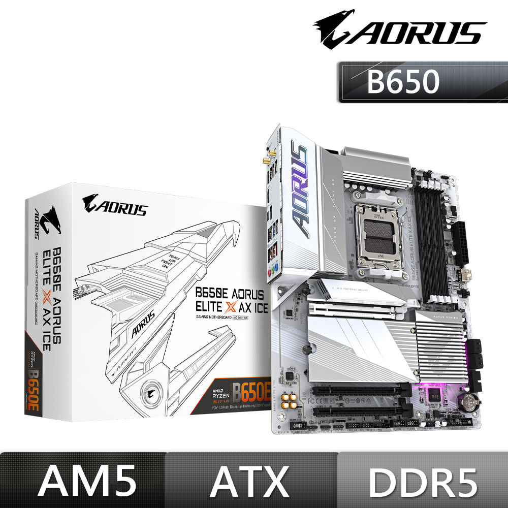 【C+M套餐】 技嘉 B650E A ELITE X ICE AMD主機板 + AMD R5-7600 處理器