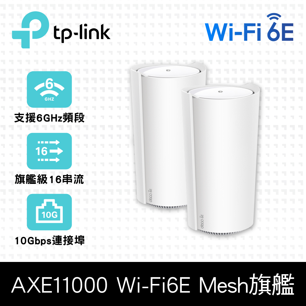 TP-Link Deco XE200 WiFi 6E AXE11000 三頻10G無線網狀路由器(Wi-Fi 6E分享器/支援MOD)(2入)