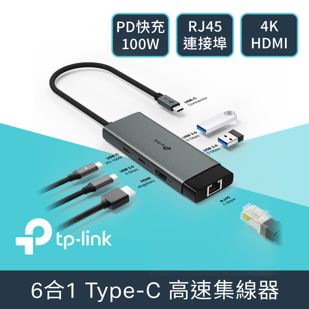 TP-Link UH6120C Type-C 6合1多功能轉接器6埠HUB集線器