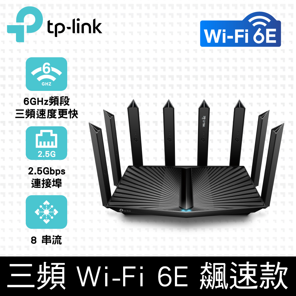 TP-Link Archer AXE95 WiFi 6E AXE7800 三頻 Gigabit無線網路路由器(Wi-Fi 6E分享器/2.5G連接埠)