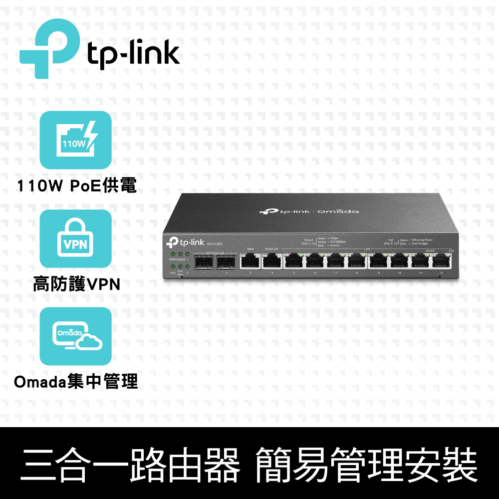 TP-Link ER7212PC 三合一 Gigabit VPN 防火牆 Omada控制器 PoE交換器 雲端管理路由器(SFP WAN)