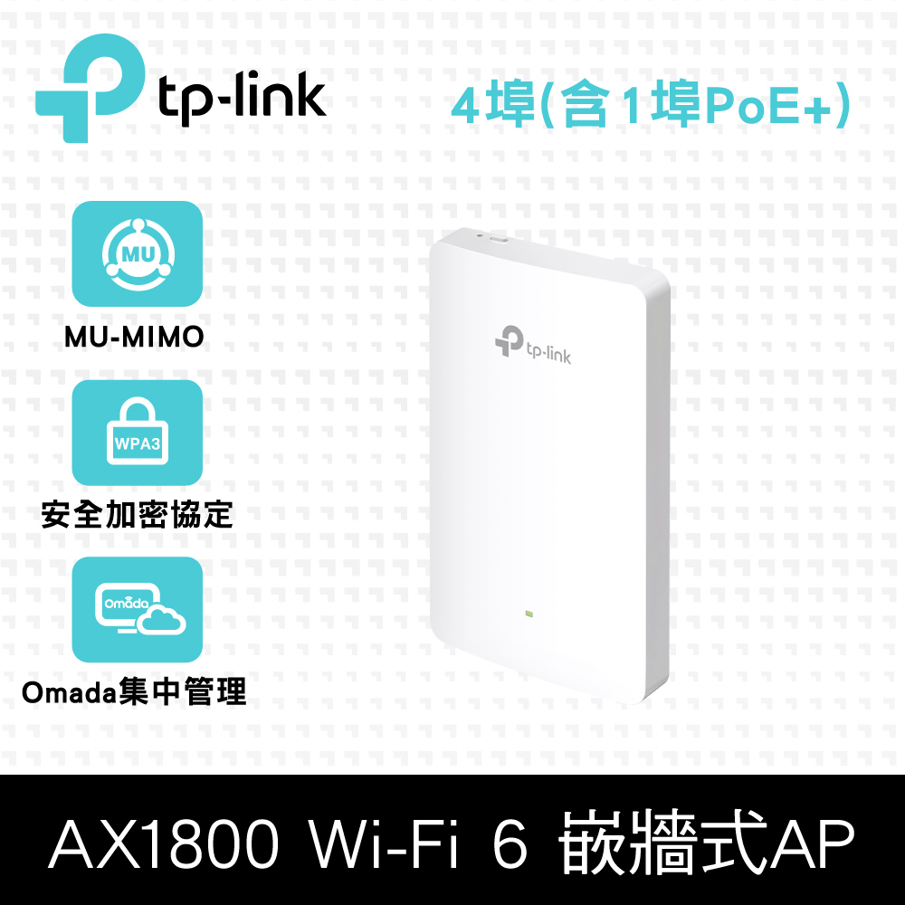 TP-Link EAP615-Wall AX1800 無線 MU-MIMO 雙頻Wi-Fi 6 Gigabit PoE供電 嵌牆式基地臺(無線AP)