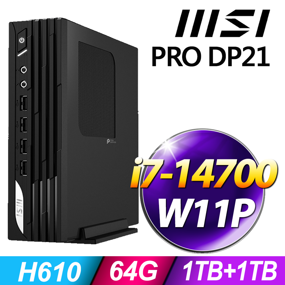 MSI 微星 PRO DP21系列 - i7處理器 - 64G記憶體 / 1TB+1TB SSD / Win11 專業版電腦
