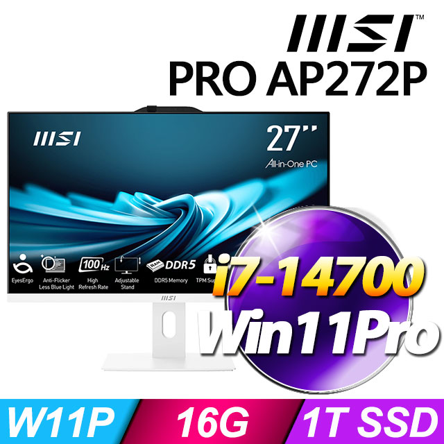 MSI 微星 PRO AP272P 14M-497TW(i7-14700/16G/1T SSD/W11P/白色)