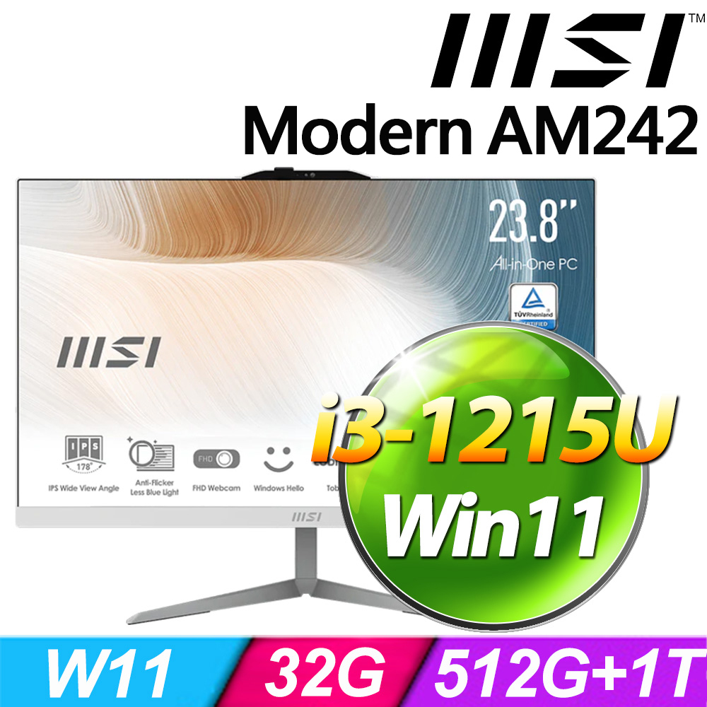 MSI Modern AM242 12M-678TW-SP4(i3-1215U/32G/1TB+512G SSD/W11)特仕版