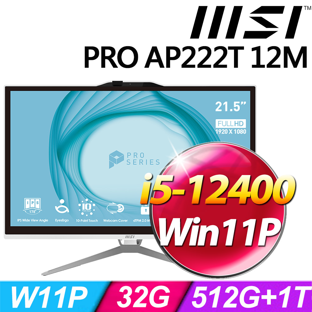 MSI PRO AP222T 12M-099TW-SP4(i5-12400/32G/1TB+512G SSD/W11P)特仕版