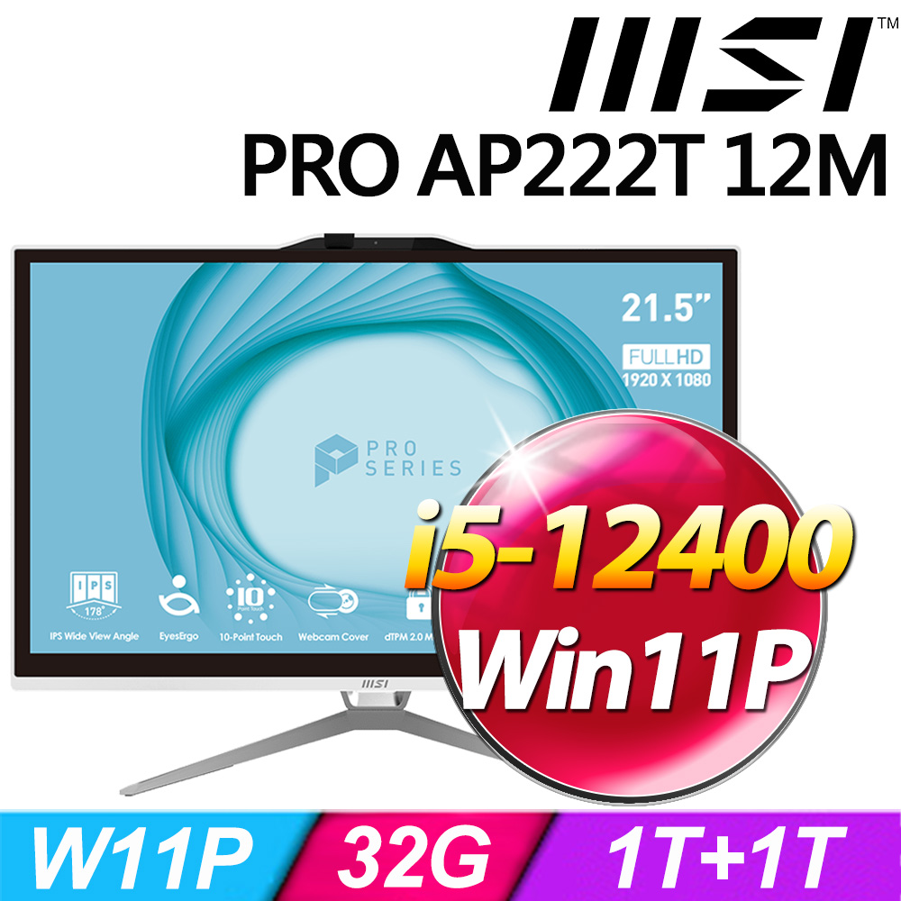 MSI PRO AP222T 12M-099TW-SP6(i5-12400/32G/1TB+1TB SSD/W11P)特仕版