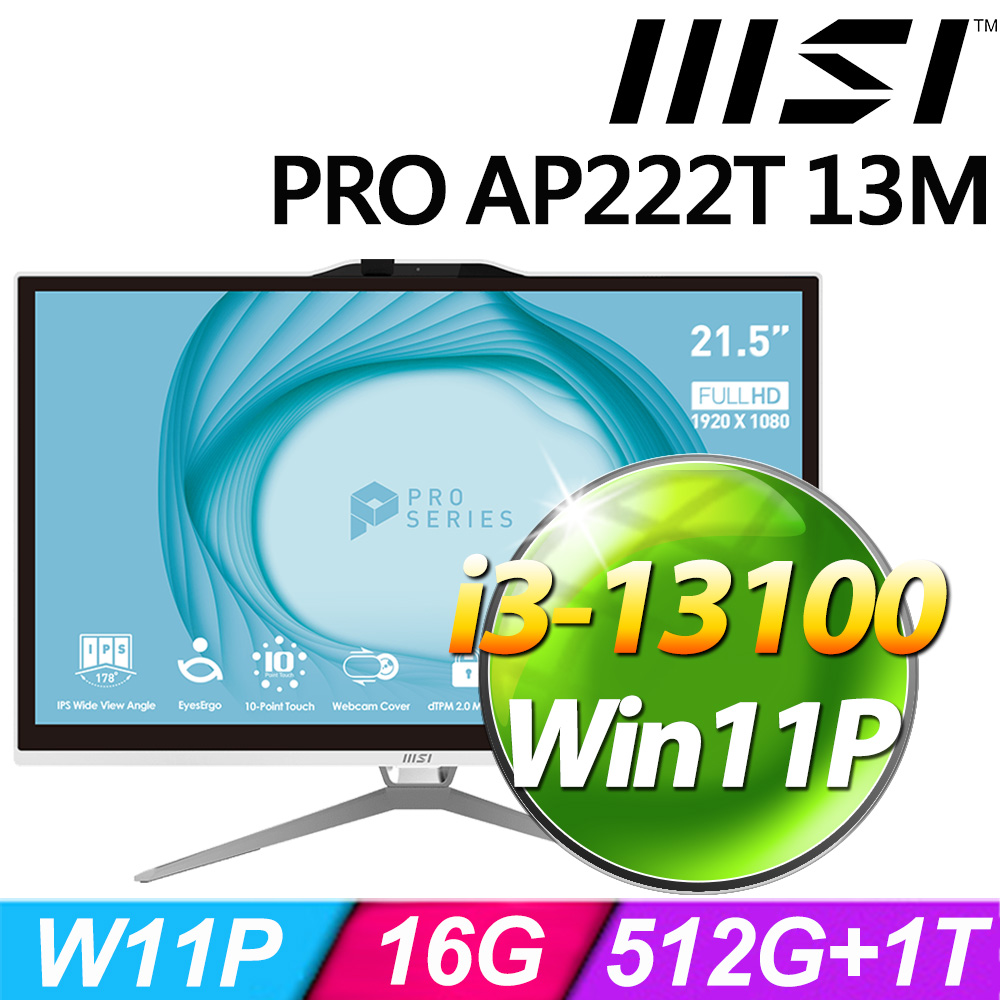 MSI PRO AP222T 13M-223TW-SP2 (i3-13100/16G/1TB+512G SSD/W11P)特仕版