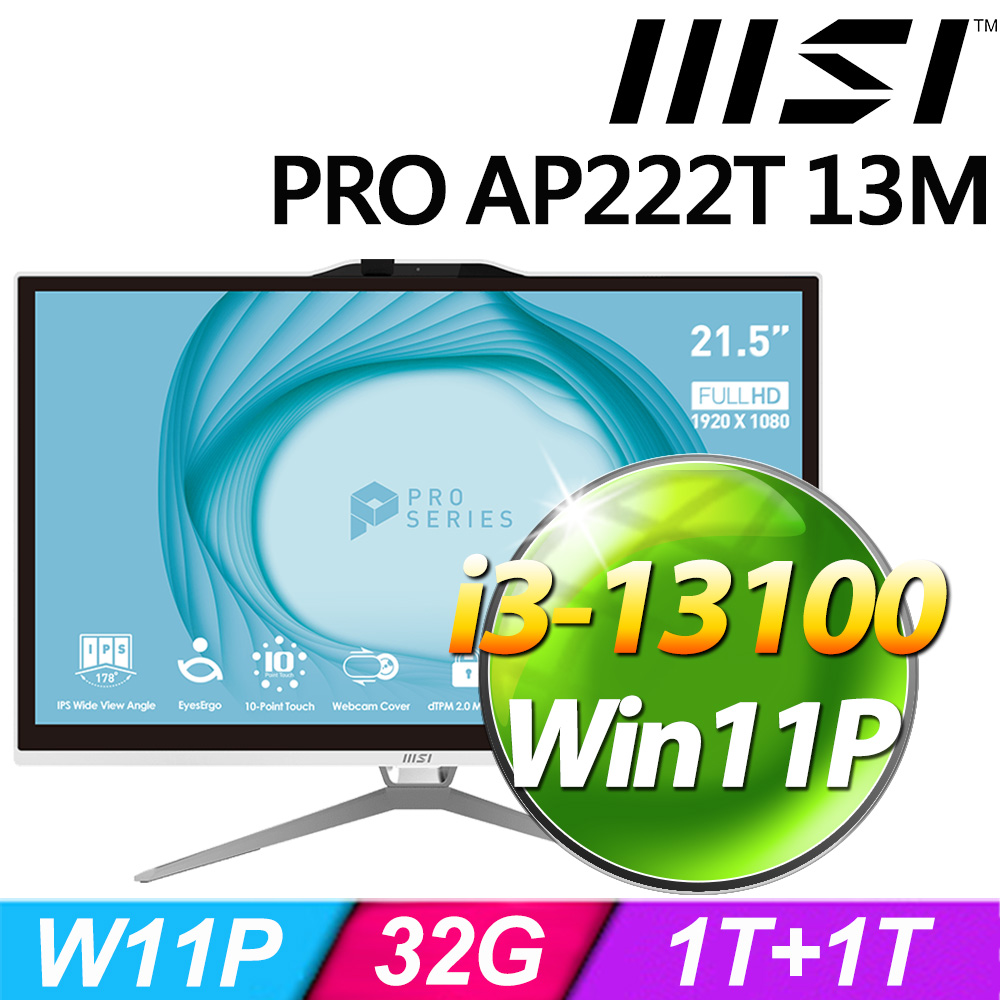 MSI PRO AP222T 13M-223TW-SP5 (i3-13100/32G/1TB+1TB SSD/W11P)特仕版