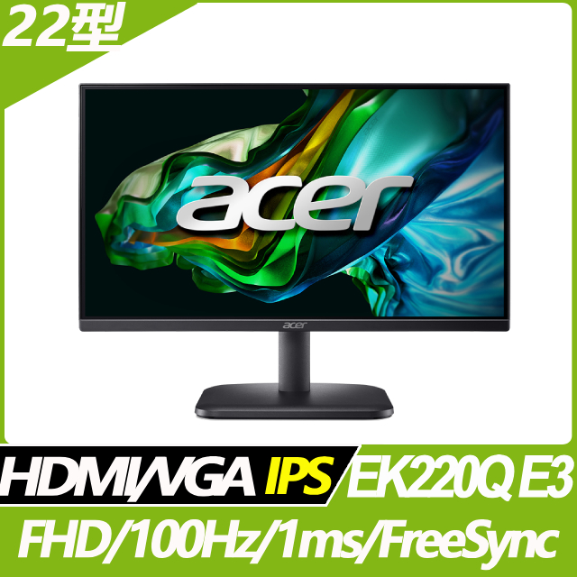 Acer EK220Q E3 護眼抗閃螢幕(22型/FHD/HDMI/VGA/IPS)