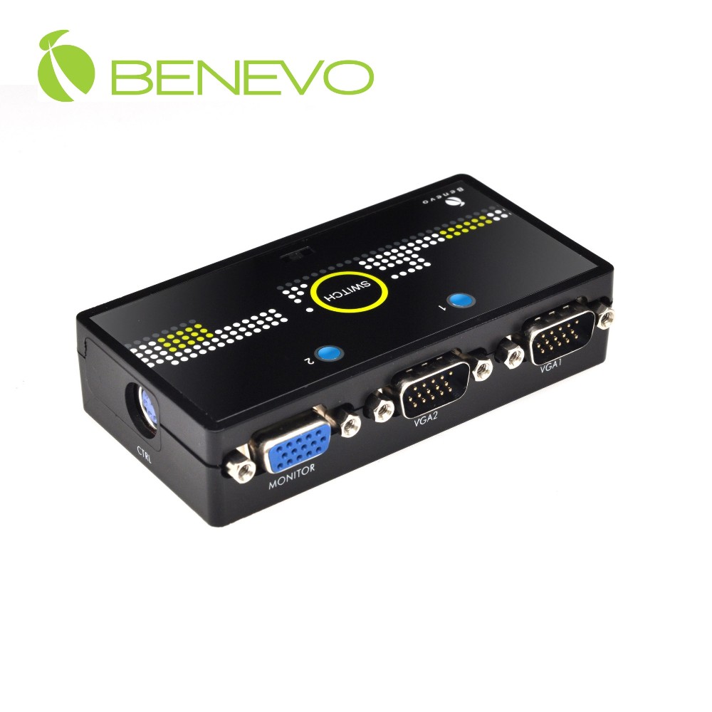 BENEVO磁吸型 2埠VGA螢幕切換器，支援自動與按鍵切換