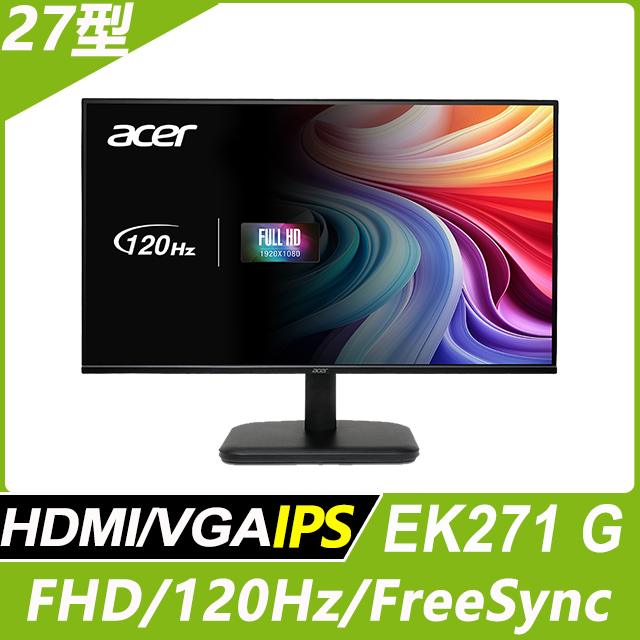 Acer EK271 G 護眼抗閃螢幕 (27型/FHD/120Hz/1ms/IPS)