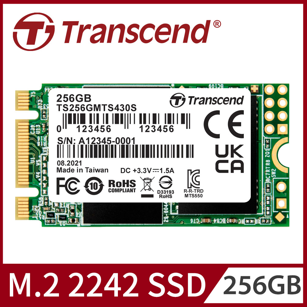 【Transcend 創見】256GB MTS430S M.2 2242 SATA Ⅲ SSD固態硬碟
