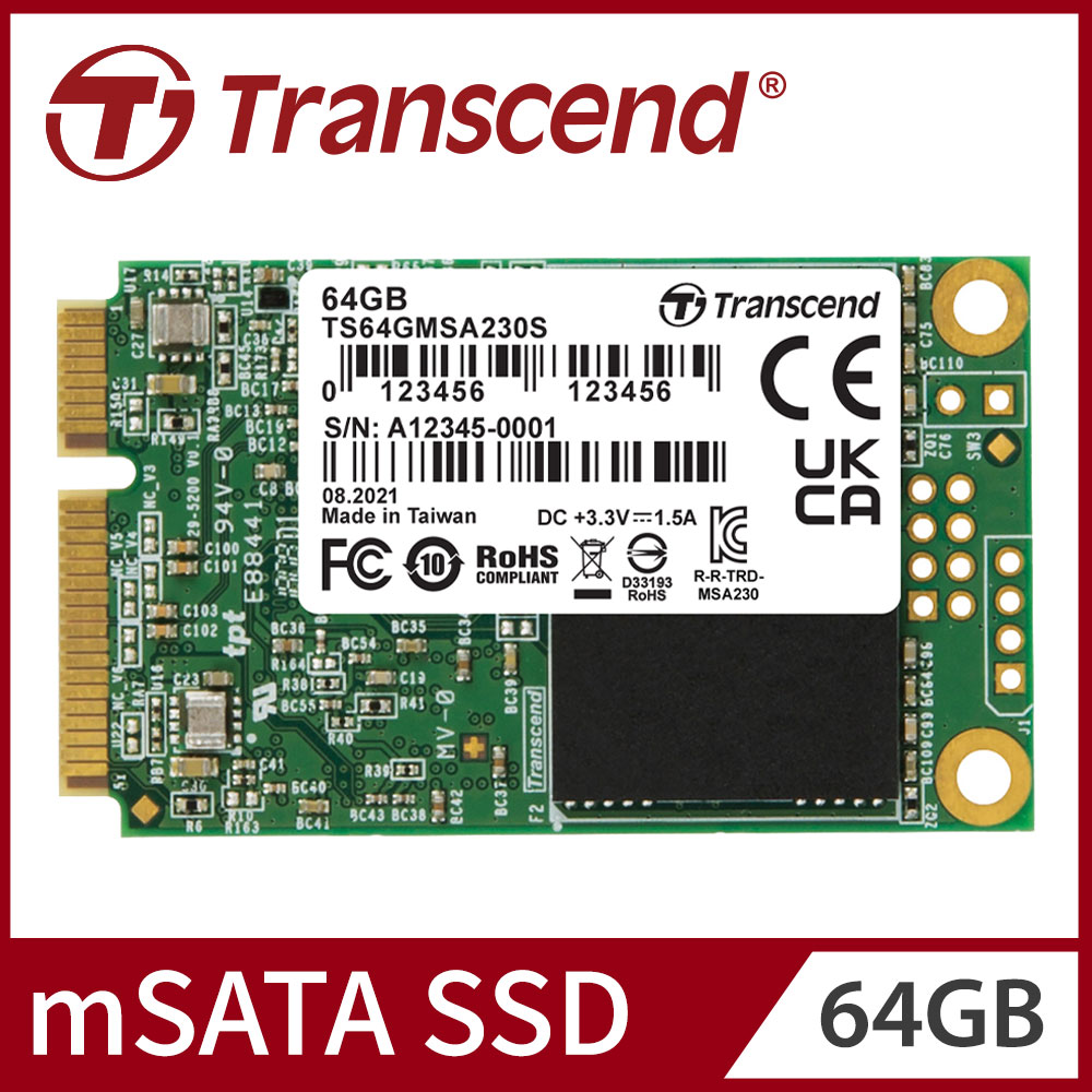 【Transcend 創見】64GB MSA230S mSATA SATA Ⅲ SSD固態硬碟