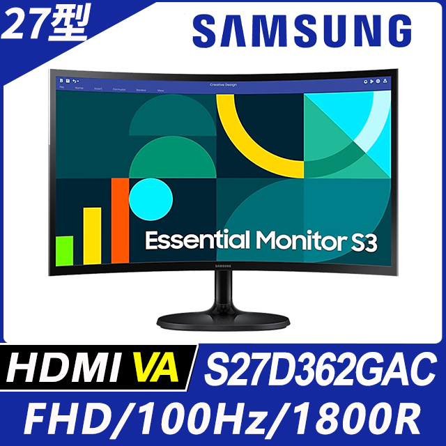 Samsung 三星 S27D362GAC 曲面螢幕(27型/FHD/100Hz/1800R/HDMI/VA)