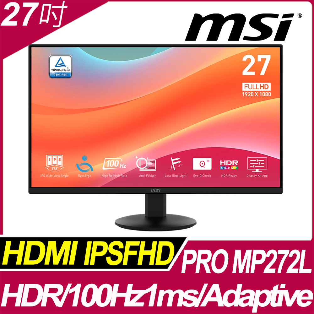 MSI 微星 PRO MP272L 美型螢幕(27型/FHD/HDMI/IPS/低藍光)