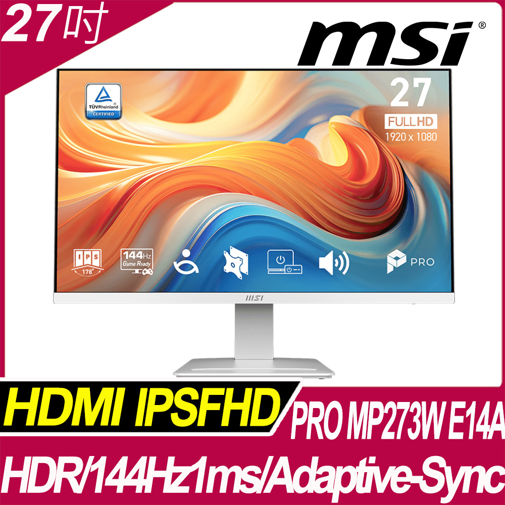 MSI 微星 PRO MP273W E14A 美型螢幕(27型/FHD/HDMI/IPS/1ms/144Hz)