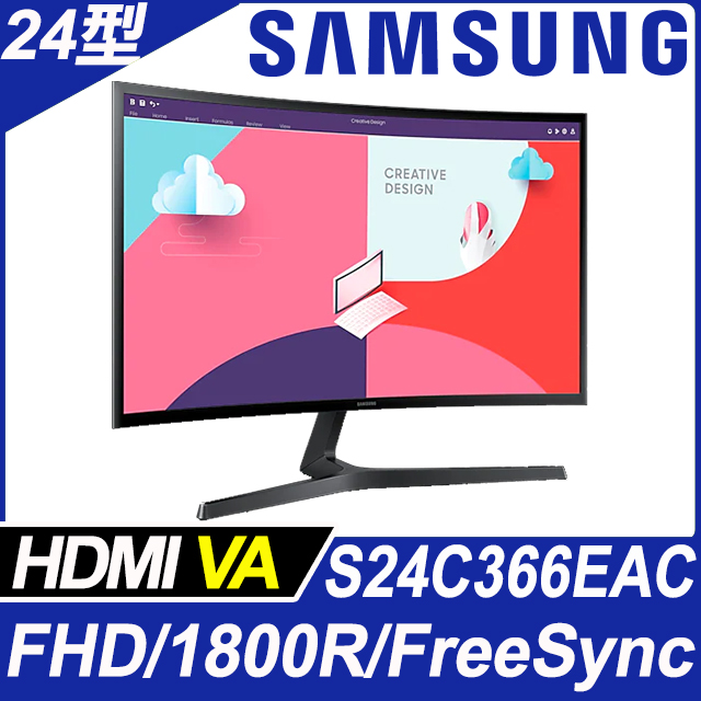 SAMSUNG S24C366EAC 美型曲面螢幕(24型/FHD/1800R/HDMI/VA)