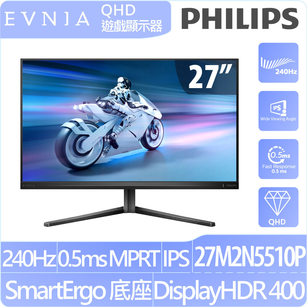PHILIPS 27M2N5510P HDR電競螢幕(27型/2K/240Hz/0.5ms/IPS)