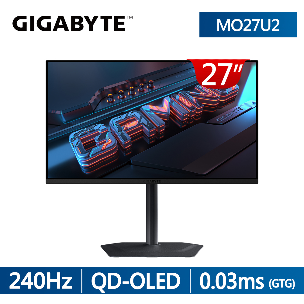 GIGABYTE 技嘉 MO27U2 27型 4K OLED 平面顯示器 240Hz G-SYNC 遊戲螢幕 Type-C HDMI2.1 連線