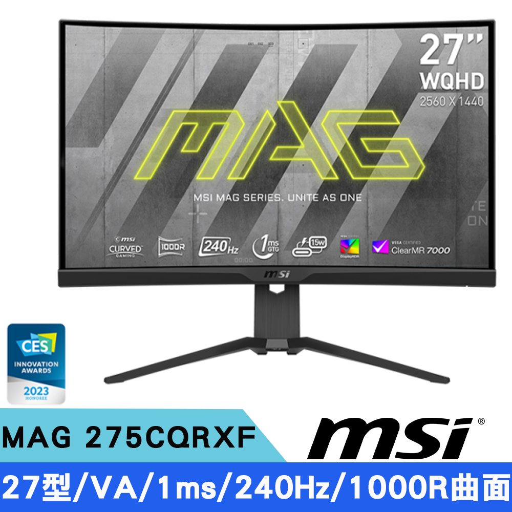 MSI微星 MAG 275CQRXF 27型 2K VA曲面電競螢幕(1ms/240Hz/HDR 400)