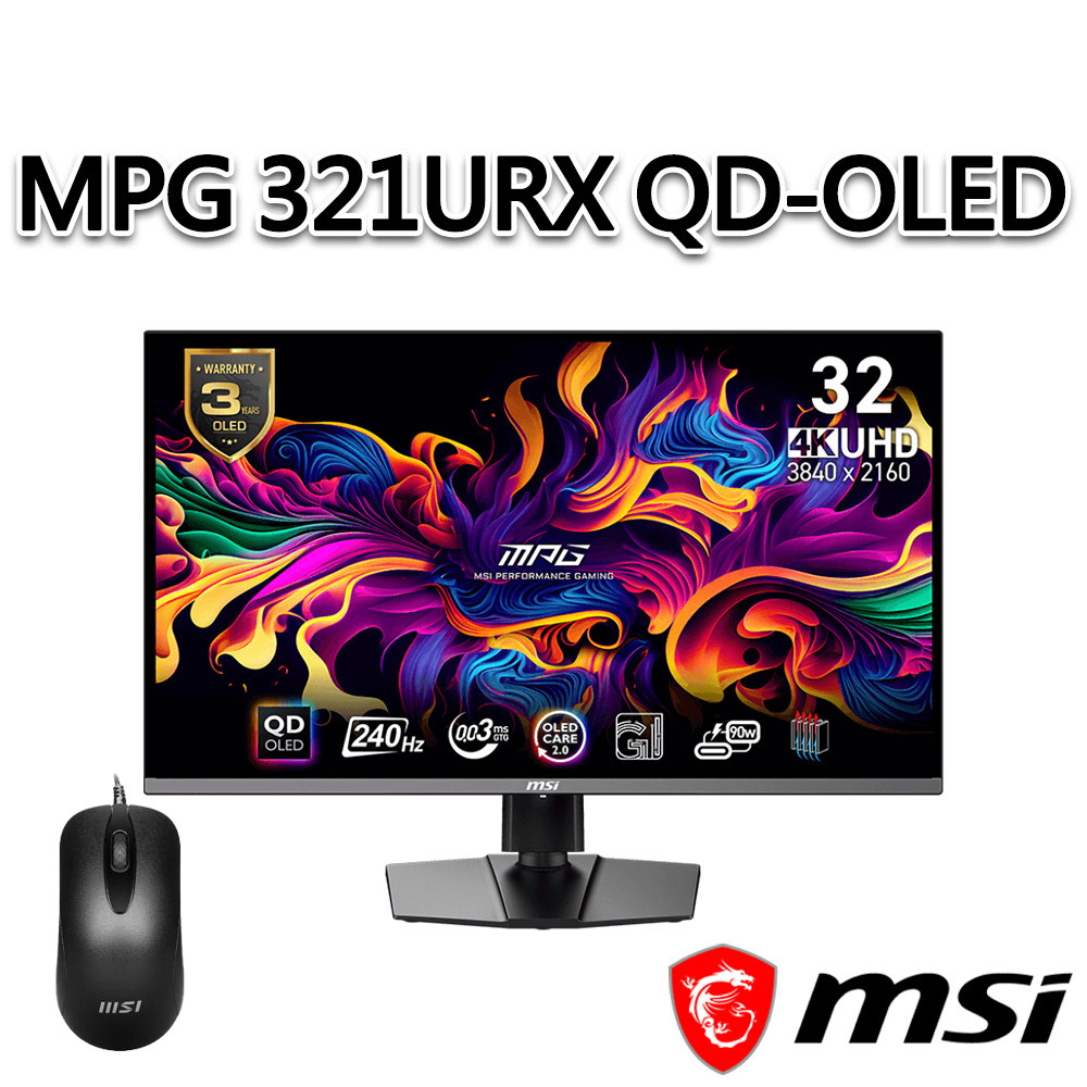 MSI 微星 【滑鼠組】MPG 321URX QD-OLED 31.5吋 電競螢幕 (31.5"/3840x2160/16:9/240Hz)