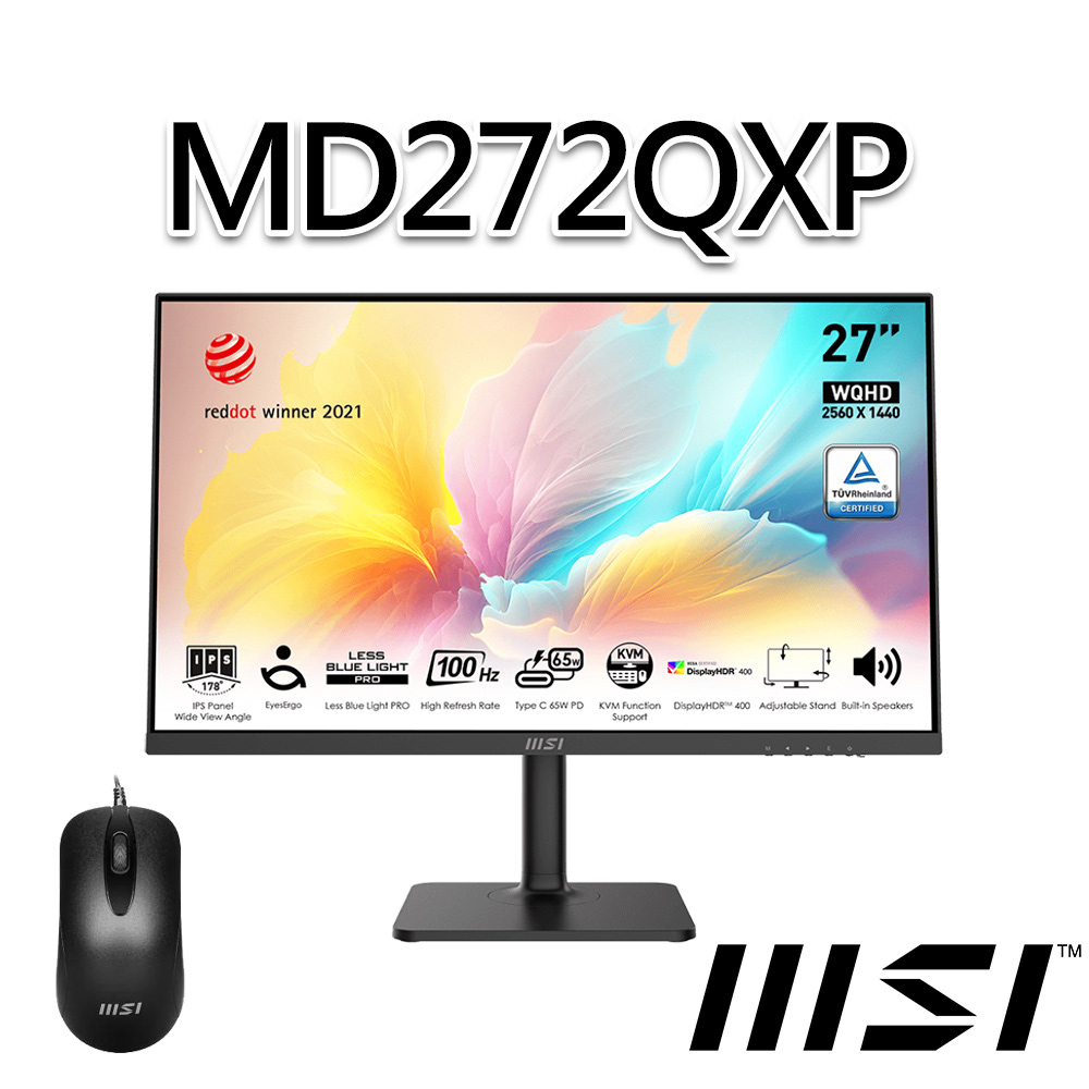 【滑鼠組】msi微星 Modern MD272QXP 27吋 螢幕(27/2560x1440/16:9/100Hz)
