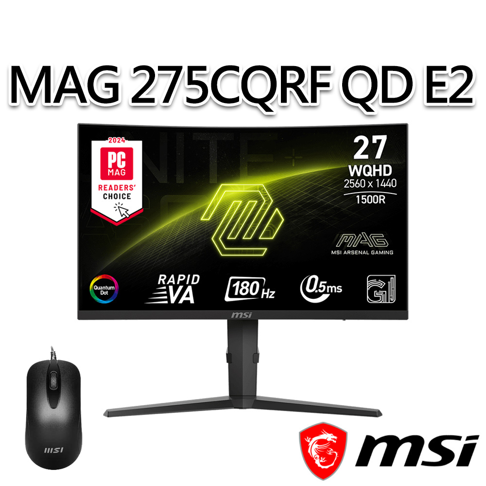 【滑鼠組】msi微星 MAG 275CQRF QD E2 27吋 曲面電競螢幕 (27"/2560x1440/16:9/180Hz/曲面)