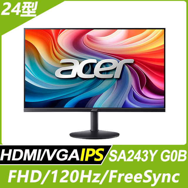Acer SA243Y G0B 護眼螢幕(24型/FHD/120Hz/1ms/IPS)
