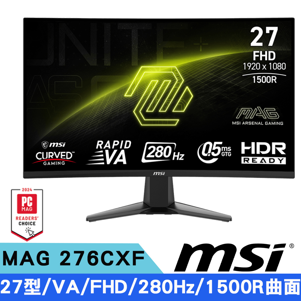 MSI微星 MAG 276CXF 27型 VA FHD曲面電競螢幕(280Hz/0.5ms/Adaptive-Sync/1500R)