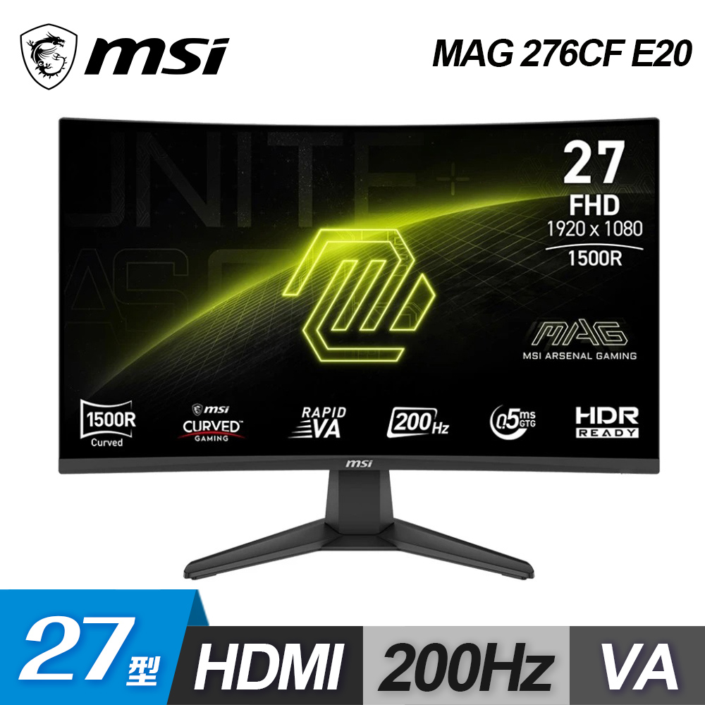 MSI 微星 MAG 276CF E20 27型 VA FHD 200Hz 曲面電競螢幕