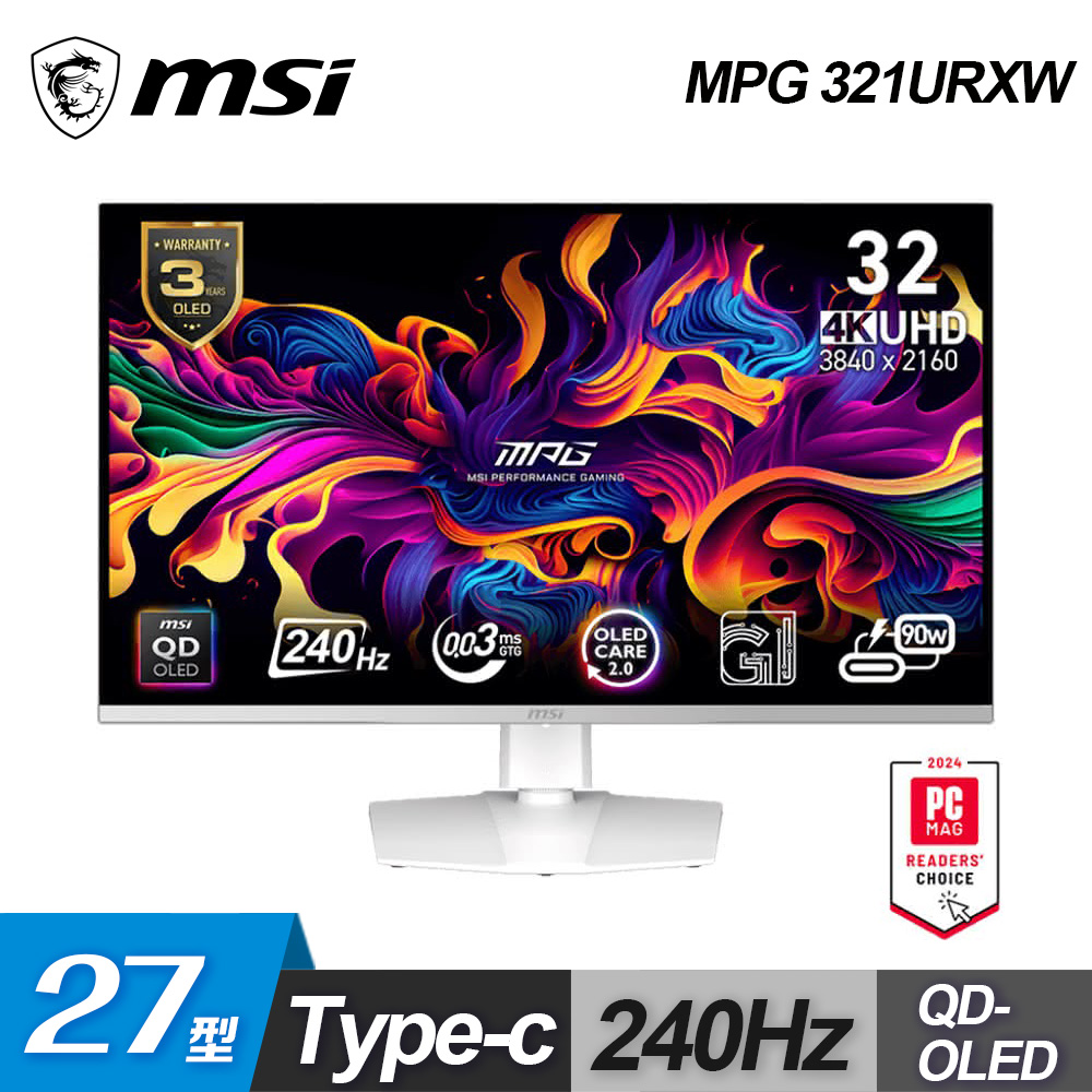 MSI 微星 MPG 321URXW QD-OLED 32型 平面電競螢幕