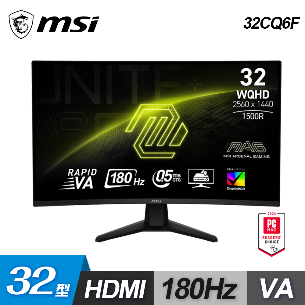 MSI微星 MAG 32CQ6F 是一款31.5吋電競螢幕，採用VA面板，支援2560 x 1440解析度與180Hz更新頻率，提供極致流暢的遊戲體驗。內建FreeSync技術，有效減少畫面撕裂與閃爍。螢幕具備3500:1高對比度與178°廣角視野，適合追劇、看片與電競玩家使用。重量輕巧，支援VESA壁掛，提供靈活的安裝選擇。
